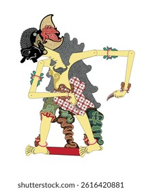 Jagal Abilawa wayang kulit shadow puppet, Indonesian shadow puppet art form, vector illustration.