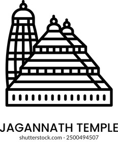 Jagannath, Puri, Odisha, India. minimalist line art icon with editable stroke, historical landmark for web, mobile apps and UI.