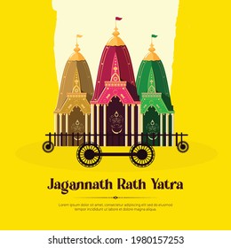 Jagannath rath yatra banner design on yellow background.