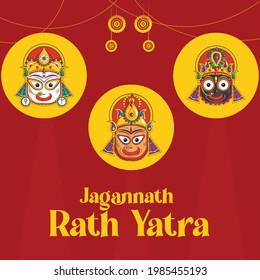 Jagannath rath yatra banner design on red background.