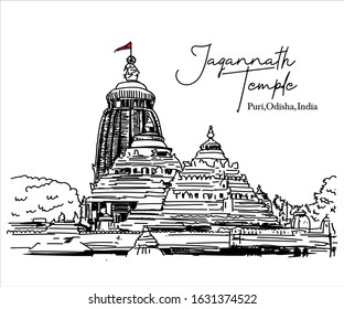 Jagannath temple puri odisha,( orissa) india vector illustration or sketch.