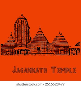 Jagannath temple sketch vector illustration. Majestic Jagannath Temple: A Glimpse into the Ancient Spiritual Heritage of Odisha