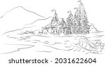 Jagannathan temple in line art with idols