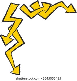 A jagged arrow forms a corner with a rough sketch style. The angular shapes create a dynamic and energetic appearance. Cartoon vector illustration.