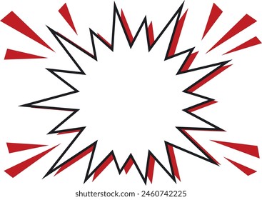 Jagged bomb-shaped speech bubble frame with black border and red shadow
