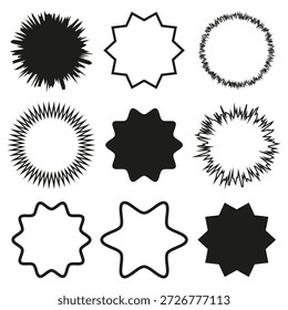 Conjunto de círculo irregular. Vector del marco de la etiqueta engomada. Forma de insignia de Starburst. Etiqueta geométrica art. EPS 10.