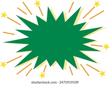 Jagged dot shadow green balloon frame with star bursting pop