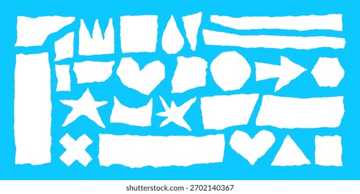 Zackig Kante zerrissen Papierstück Collage Grunge ausgeschnitten Formen Vektorgrafik. Textrahmenvorlagensammlung für abstrakte Papierrahmen-Shapes ausgeschnitten.