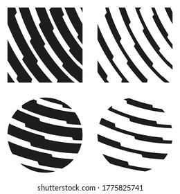 Jagged line black and white patterns. Vector square and round texture.