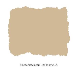 Papier déchiqueté ou texture vieille carte de papyrus. Forme rectangulaire avec bords arrachés. Template d'élément de collage d'étiquette ou de zone de texte en logos vide isolée sur fond blanc. Image vectorielle illustration à plat.