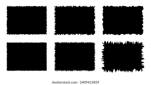 Jagged rectangle. Black simple shape. Rectangle paper template jagged and rough