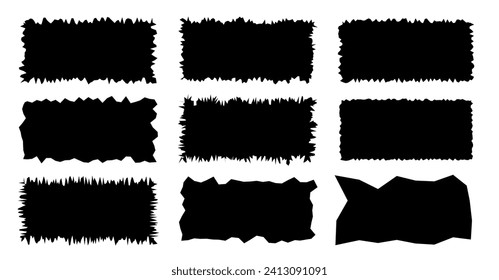 Jagged rectangle. Black simple shape. Rectangle paper template jagged and rough