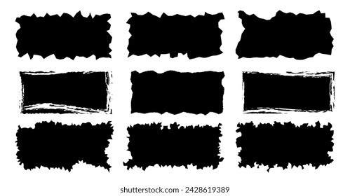 Jagged rectangle. Black simple shape. Rectangle paper template jagged and rough