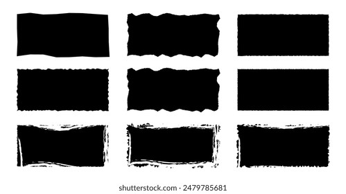 Jagged rectangle. Black simple shape. Rectangle paper template jagged and rough