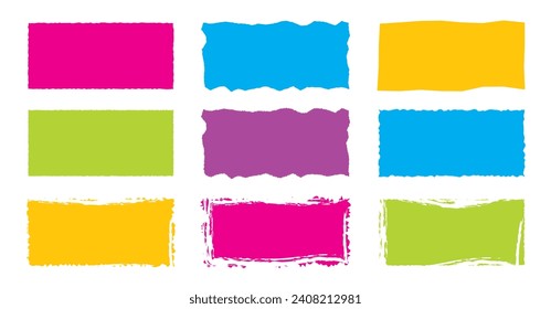 Rectángulo cerrado. Formas simples de color brillante. Plantilla de papel Rectangle jagada y rugosa