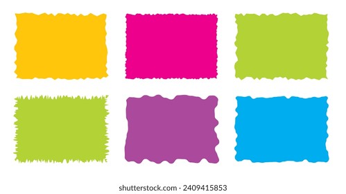 Jagged rectangle. Bright color simple shapes. Rectangle paper template jagged and rough