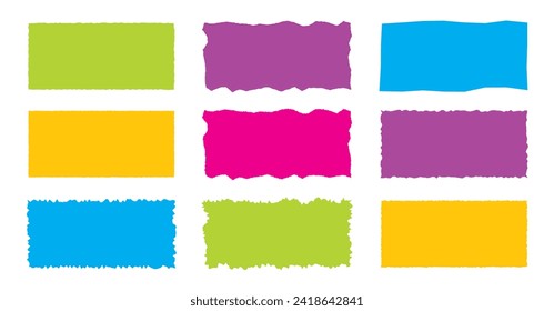 Rectángulo cerrado. Formas simples de color brillante. Plantilla de papel Rectangle jagada y rugosa