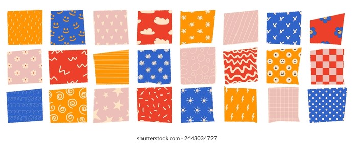 Jagged rectangle with funny pattern. Torn paper items for collage, design templates, banner, and sticker. Vector illustration