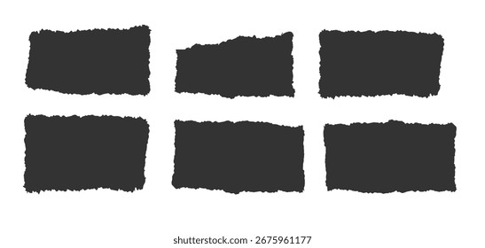 Retângulo irregular. Conjunto de papel rasgado, forma de retângulo de borda irregular. Forma de papel retangular rasgado. Manchete, borda caligráfica, fundo isolado do cabeçalho do grunge. Quadro de retângulo de borda áspera. Vetor