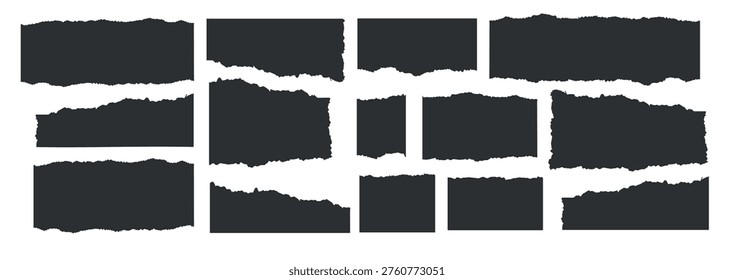 Jagged rectangle. Set of Paper torn, jagged edge rectangle shape. Rectangle torn paper shape. Headline, calligraphy border, isolated grunge header background. Rough edge rectangle frame. Vector illustration