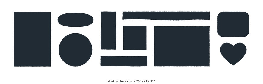 Jagged rectangle set with ripped edges isolated on white background.. Black paper different form for note, label, strip, text banner. Torn paper flat borders in old grunge style, vector illustration.