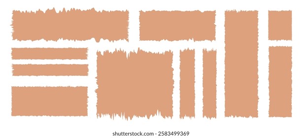 Jagged Rectangle shapes. Set of ripped paper different forms isolated on white background. Beige Text box with waves edges. Grunge Vector illustration.