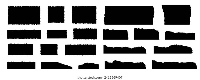 Jagged rectangles. Square shapes with torn paper effect . Set of ripped paper different forms isolated on white background. Black vector objects with rough edges.Tear paper. Ripped papers silhouettes.