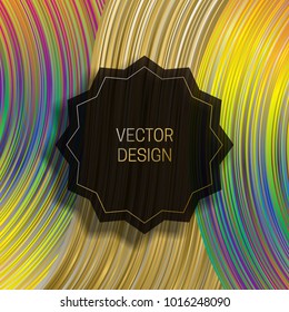 Jagged round frame on dynamic colorful background. Trendy holographic packaging design or cover template.