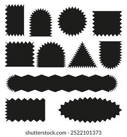 Jagged shape icons. Geometric spiky designs. Abstract black silhouettes. Vector symbols set.