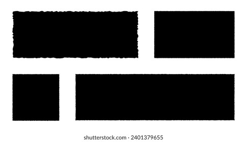 Jagged shapes, ripped paper set. Torn rectangle frames with jagged edges, textured grunge elements.
Black silhouettes, vector illustration isolated in background.