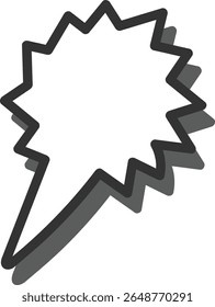 Uma bolha de fala irregular com um contorno arrojado e sombra em um estilo cômico. O gráfico apresenta uma forma angular com um efeito tridimensional. Ilustração de vetor de desenhos animados.