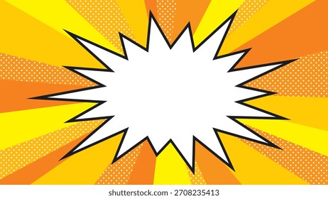 Jagged speech bubble and yellow and orange sunburst background material