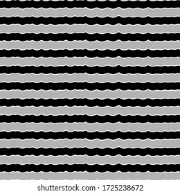 Jagged stripes seamless pattern. Curved lines ornament. Curves print. Striped background. Broken line shapes wallpaper. Linear waves motif. Wavy stripe figures. Ethnical textile print. Vector art
