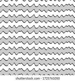 Jagged stripes seamless pattern. Curved lines ornament. Curves print. Striped background. Broken line shapes wallpaper. Linear waves motif. Wavy stripe figures. Ethnical textile print. Vector art