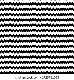 Jagged stripes seamless pattern. Curved lines ornament. Curves print. Striped background. Broken line shapes wallpaper. Linear waves motif. Wavy stripe figures. Ethnical textile print. Vector art