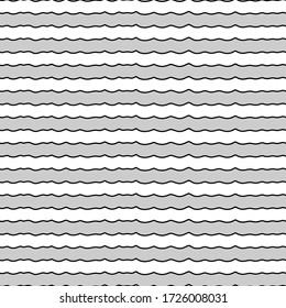 Jagged stripes seamless pattern. Curved lines ornament. Curves print. Striped background. Broken line shapes wallpaper. Linear waves motif. Wavy stripe figures. Ethnical textile print. Vector art