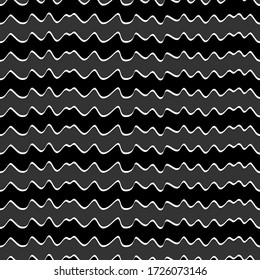 Jagged stripes seamless pattern. Curved lines ornament. Curves print. Striped background. Broken line shapes wallpaper. Linear waves motif. Wavy stripe figures. Ethnical textile print. Vector.