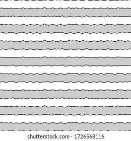 Jagged stripes seamless pattern. Curved lines ornament. Curves print. Striped background. Broken line shapes wallpaper. Linear waves motif. Wavy stripe figures. Ethnical textile print. Vector.