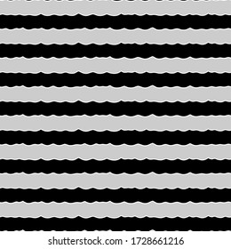 Jagged stripes seamless pattern. Curved lines ornament. Curves print. Striped background. Broken line shapes wallpaper. Linear waves motif. Wavy stripe figures. Ethnical textile print. Vector.