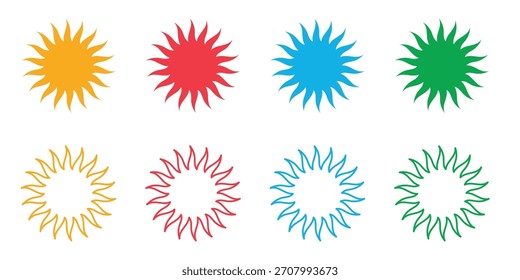 Conjunto de iconos de Vector de explosión solar irregular | Colección de símbolos de luz de explosión de energía