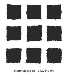 Jagged torn paper set. Black shape ripper and strip. Texture grunge element collection. Vector illustration