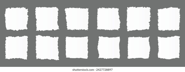 Jagged torn paper set. Black shape ripper and strip. Texture grunge element collection. Vector illustration.