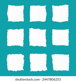 Jagged torn paper set. Black shape ripper and strip. Texture grunge element collection. Vector illustration.