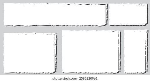 
Jagged torn paper set. Black shape ripper and strip. Texture grunge element collection. Vector illustration.