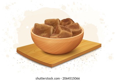 Jaggery pieces in a wooden bowl vector illustration  