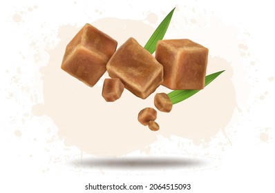 Jaggery Sugar cane cubes Vector illustration isolated on white background