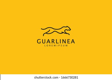 Jaguar animal logo. jungle cat animal line logo design. Vector line art icon template