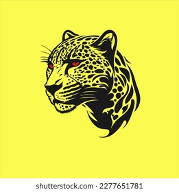 Vector animal jaguar. Ilustración del icono jaguar ojos rojos sobre fondo amarillo.