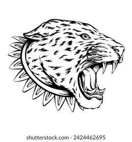jaguar aztec illustration line art black and white