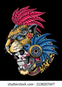 Jaguar Aztec Skull Warrior Design